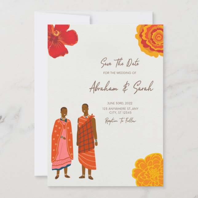 Invitación Boda Africana Guardar la Fecha (Anverso)
