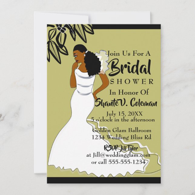 Invitación Boda afroamericana invitada a ducha de novia (Anverso)