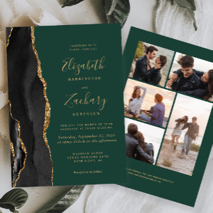 Invitación Boda Ágata Dorada Negra Verde Oscuro 5 Fotos