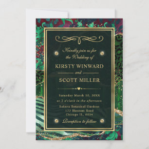 Invitación Boda Ágata Glitter Verde Dorado Selva