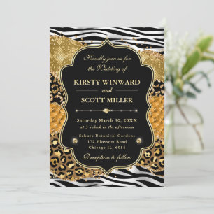 Invitación Boda Agata Jungle Safari Dorado y Rayas de Cebra