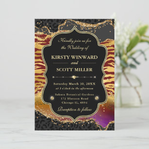 Invitación Boda Agata Jungle Safari Dorado y Rayas de Tigre