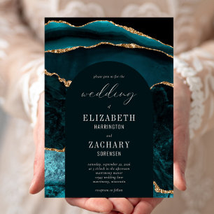 Invitación Boda Ágata Teal Oro Moderno Arco