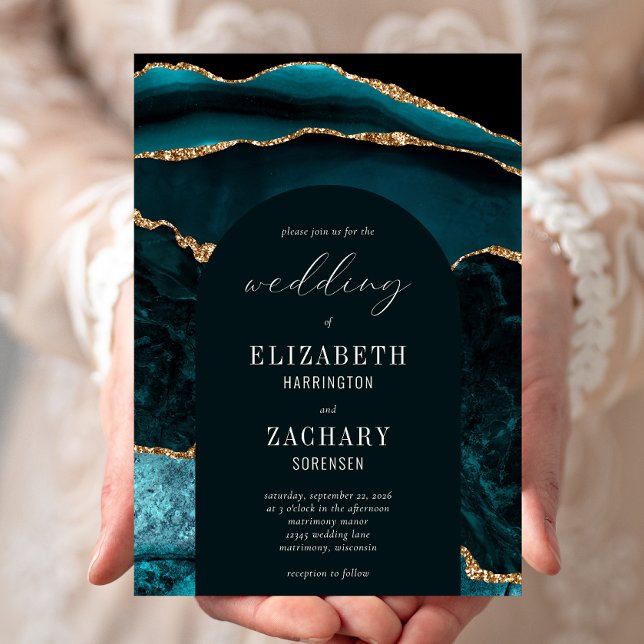 Invitación Boda Ágata Teal Oro Moderno Arco (Subido por el creador)