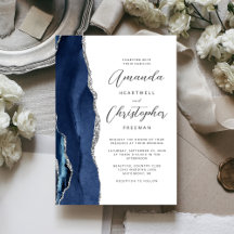 Boda Agate Azul Marino Plata Script