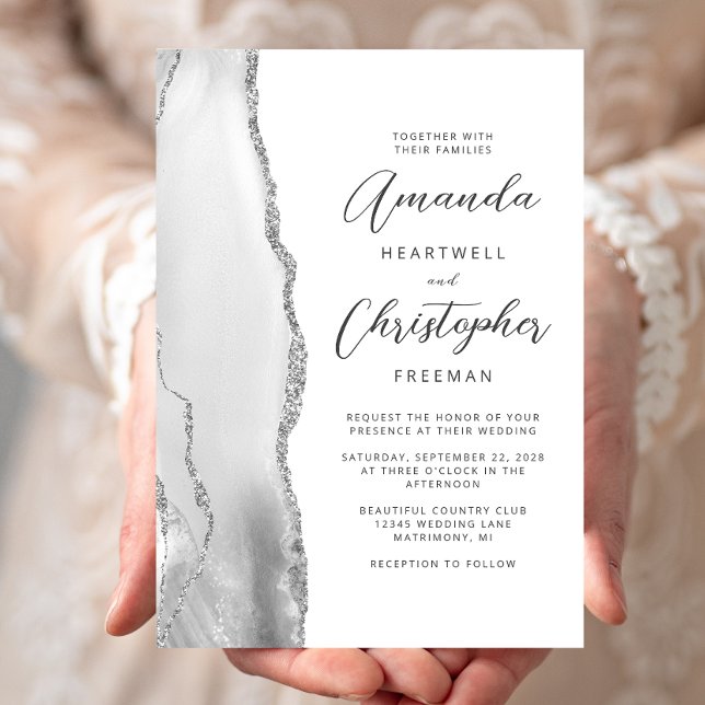 Invitación Boda Agate Gris Plata Script (Subido por el creador)