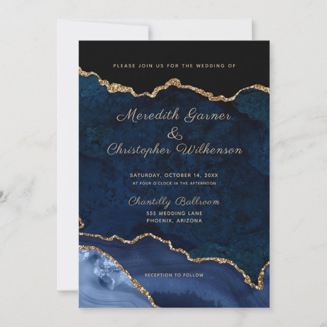 Invitación Boda Agate Purpurina de Blue Elegance (Anverso)