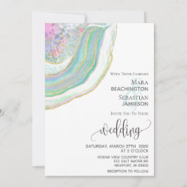 Invitación *~* Boda Agate Purpurina de oro azul de menta AR5