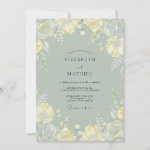 Invitación Boda aireada de primavera en verde salvia