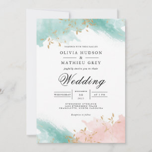Invitación Boda Airy Verde azulado de Flourish Coral