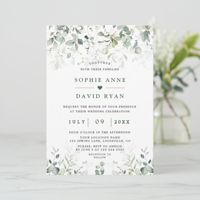 Invitación Boda Airy Watercolor Greenery Gold (Anverso de pie)