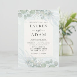 Invitación Boda al agua con eucalipto verde salvia rústico