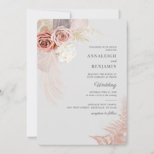 Invitación Boda al aguarela de hierba de Pampas terracota mar