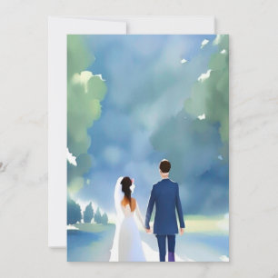 Invitación Boda al aire libre Bonita novia y novio acuarela