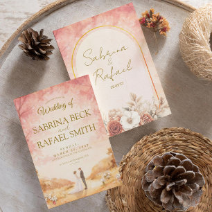 Invitación Boda al aire libre con acuarela pastel naranja ros
