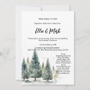 Invitación Boda al aire libre de bosque de pinos con nieve