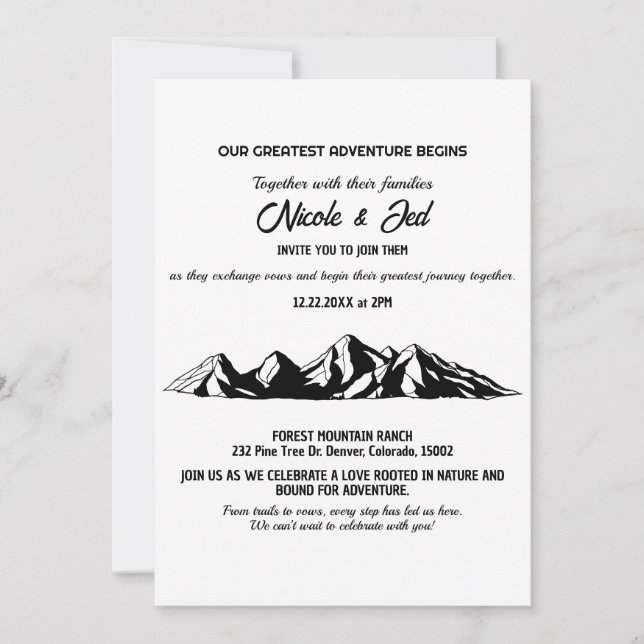 Invitación Boda al aire libre de la montaña Casual minimalist (Anverso)