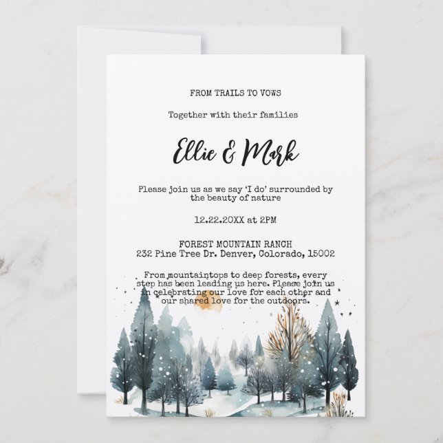 Invitación Boda al aire libre de la selva invernal rusa (Anverso)