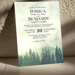 Invitación Boda al aire libre de Misty Green Pine Forest Rust