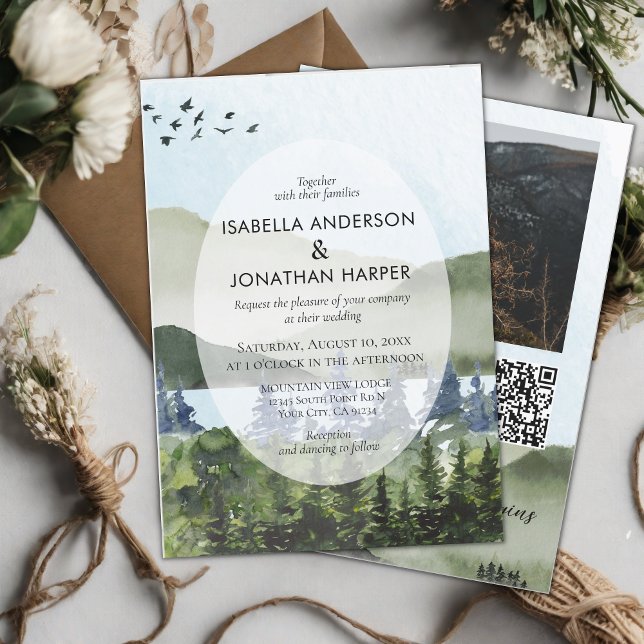 Invitación Boda al aire libre de Mountain Lake Forest Photo Q (Subido por el creador)