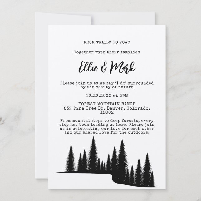 Invitación Boda al aire libre de selva de pino rústico (Anverso)