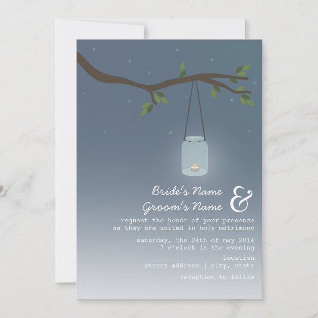 Invitación Boda al aire libre - Mason Jar con velas (Anverso)