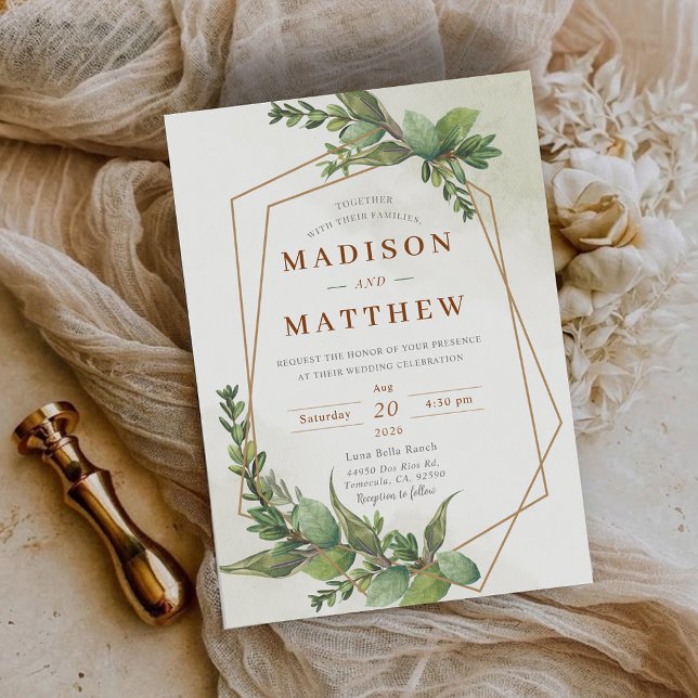Invitación Boda al aire libre rústica botánica (Greenery Botanical Rustic Outdoor Wedding Invitation)