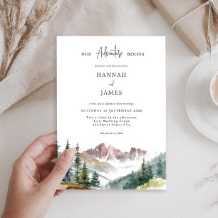 Invitación Boda al aire libre Rústico de acuarela de montaña