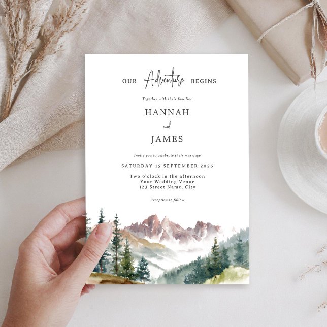 Invitación Boda al aire libre Rústico de acuarela de montaña (Subido por el creador)