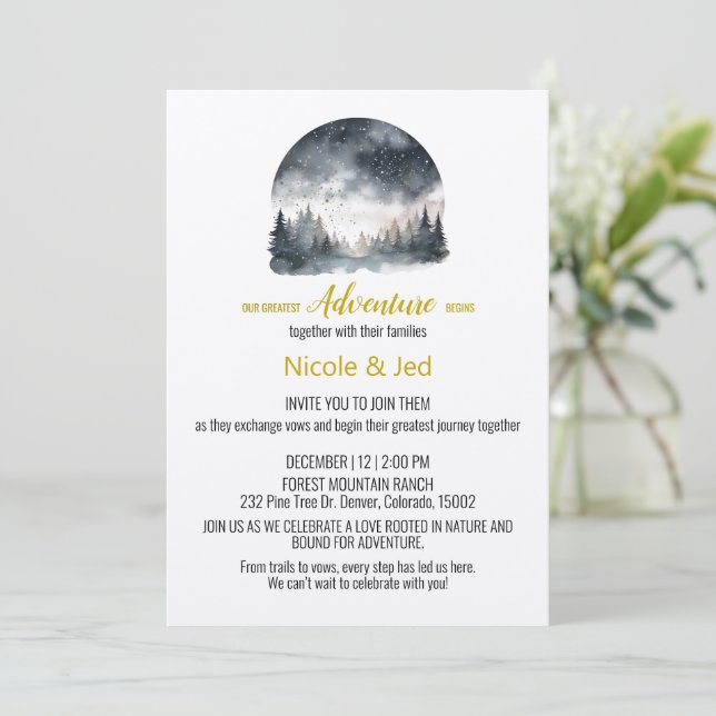 Invitación Boda al aire libre Rústico de Kraft Pine Trees (Anverso de pie)