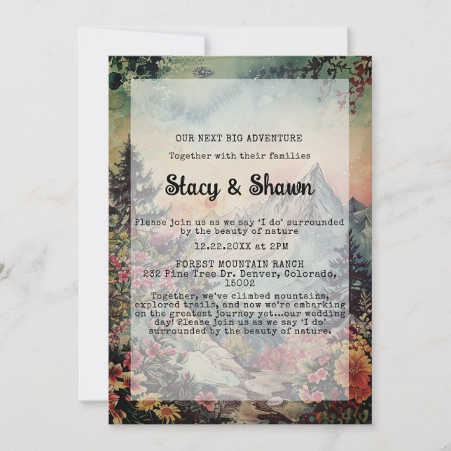 Invitación Boda al aire libre Rústico de los Pinos de Inviern (Anverso)