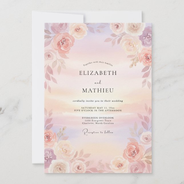 Invitación Boda al Atardecer con Niebla de Melocotón (Anverso)