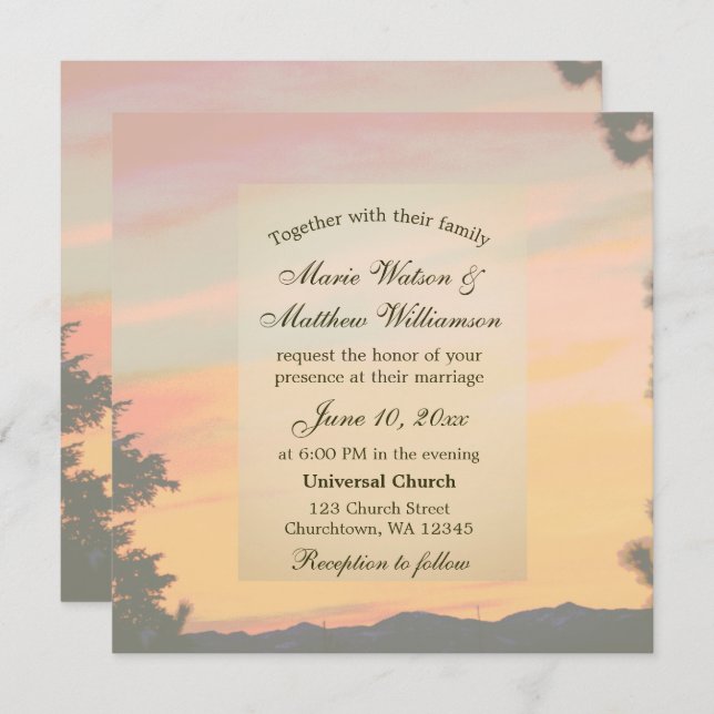 Invitación Boda al Atardecer en la Montaña (Anverso / Reverso)