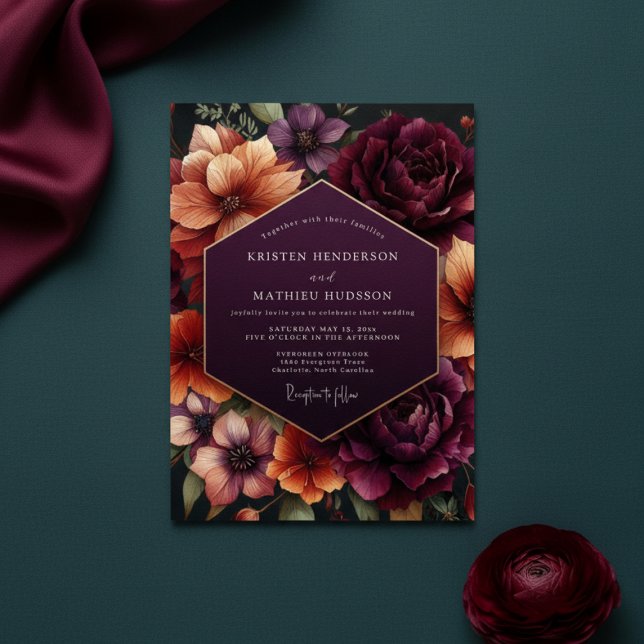Invitación Boda al Atardecer Floral Ciruela (Subido por el creador)