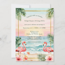 Invitación Boda al atardecer tropical floral en la playa con 