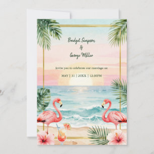 Invitación Boda al atardecer tropical floral en la playa con 