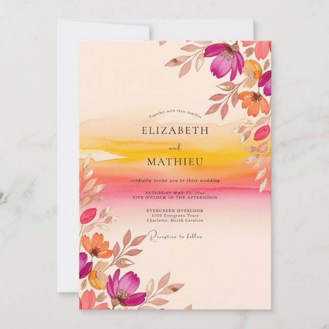 Invitación Boda al Atardecer Vibrante Magenta (Anverso)