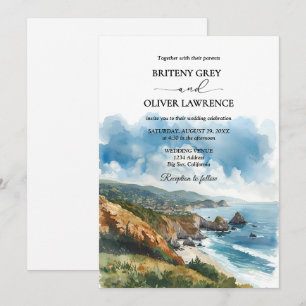 Invitación Boda al estilo acuarela en Big Sur Costa de Califo