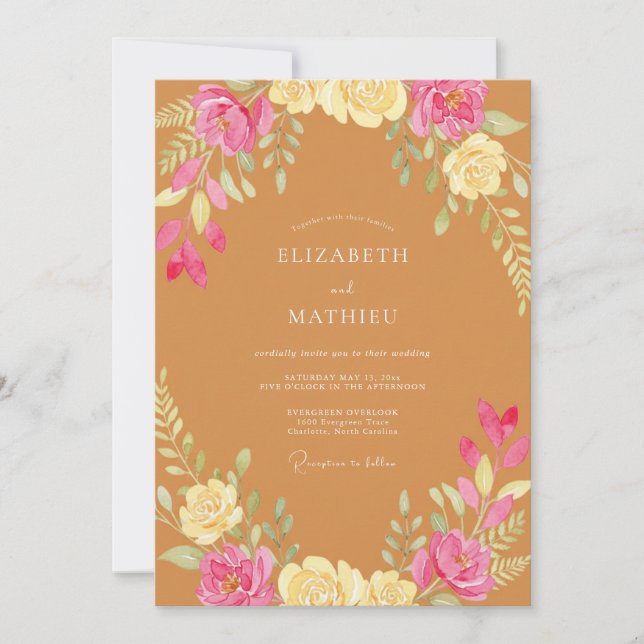 Invitación Boda Alegre de Mostaza de Otoño (Anverso)