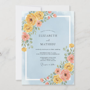 Invitación Boda alegre de primavera azul claro
