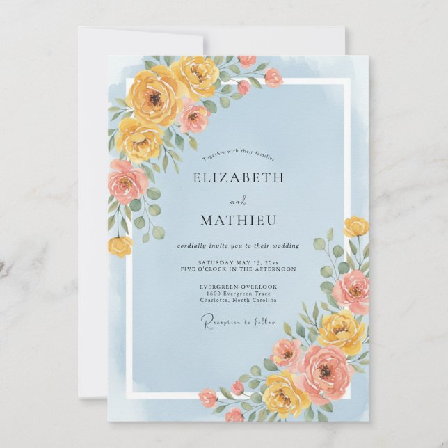 Invitación Boda alegre de primavera azul claro (Anverso)