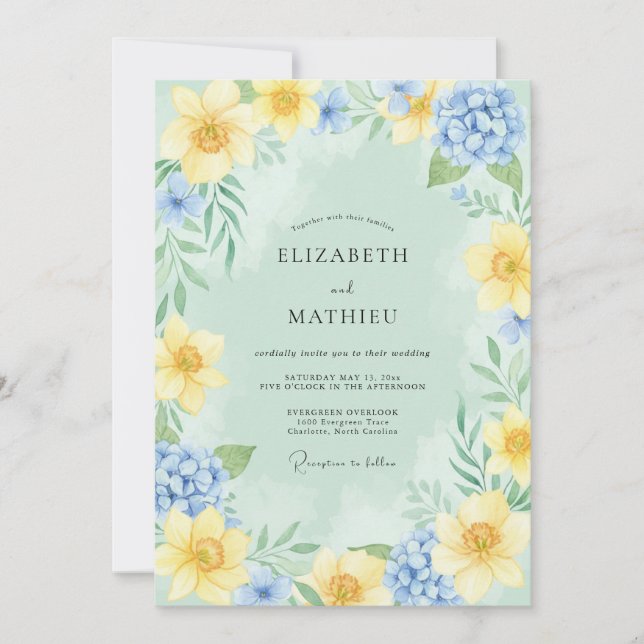 Invitación Boda alegre de primavera en verde menta (Anverso)