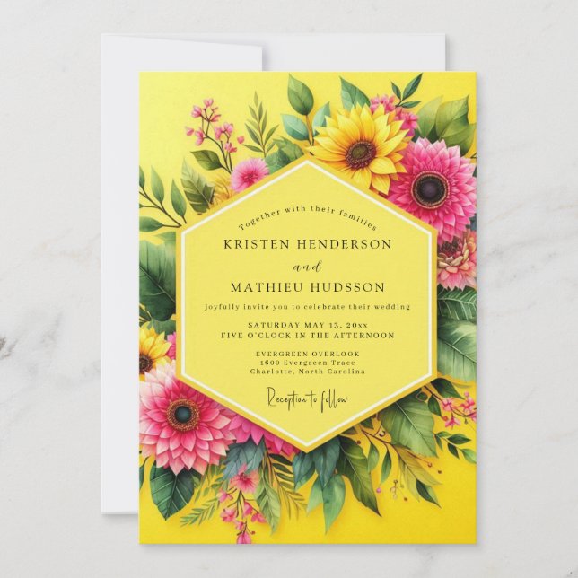 Invitación Boda alegre de verano Canario (Anverso)