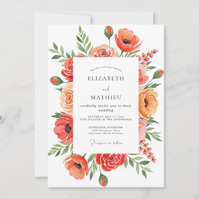 Invitación Boda alegre de verano de coral (Anverso)