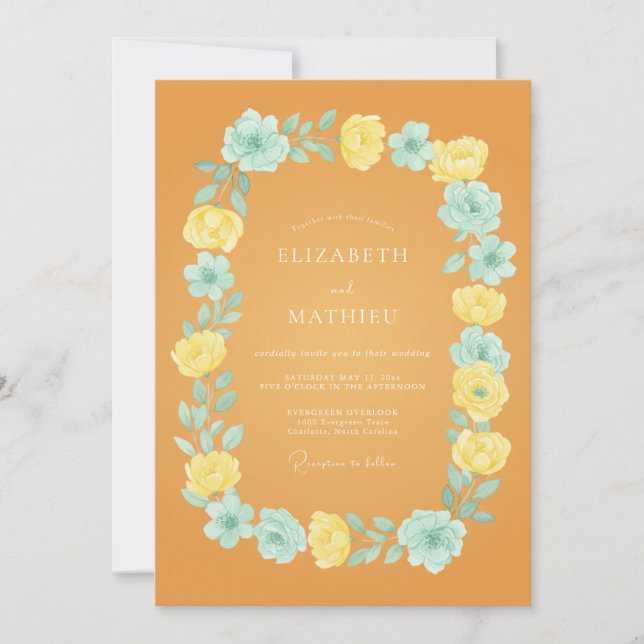 Invitación Boda alegre de verano en amarillo mostaza (Anverso)