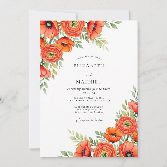 Invitación Boda Alegre Pradera Naranja (Anverso)