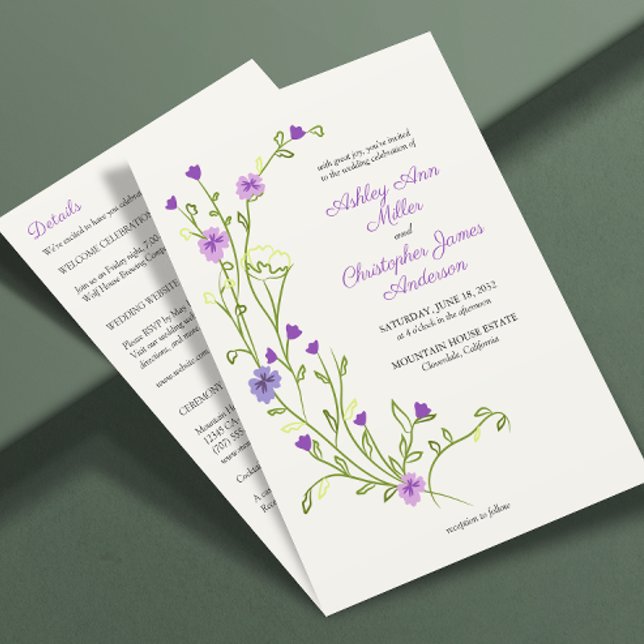 Invitación Boda All-in-One de la Flor salvaje púrpura minimal (Subido por el creador)