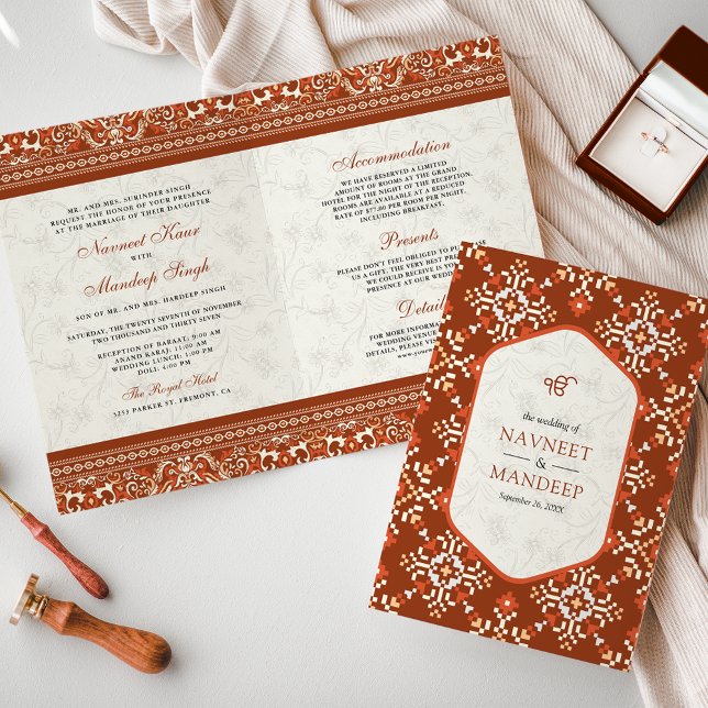 Invitación Boda All in One Sikh con costura cruzada naranja (Subido por el creador)