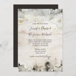 Invitación Boda alpino de color gris y oro acuático |