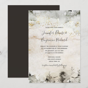 Invitación Boda alpino de color gris y oro acuático  